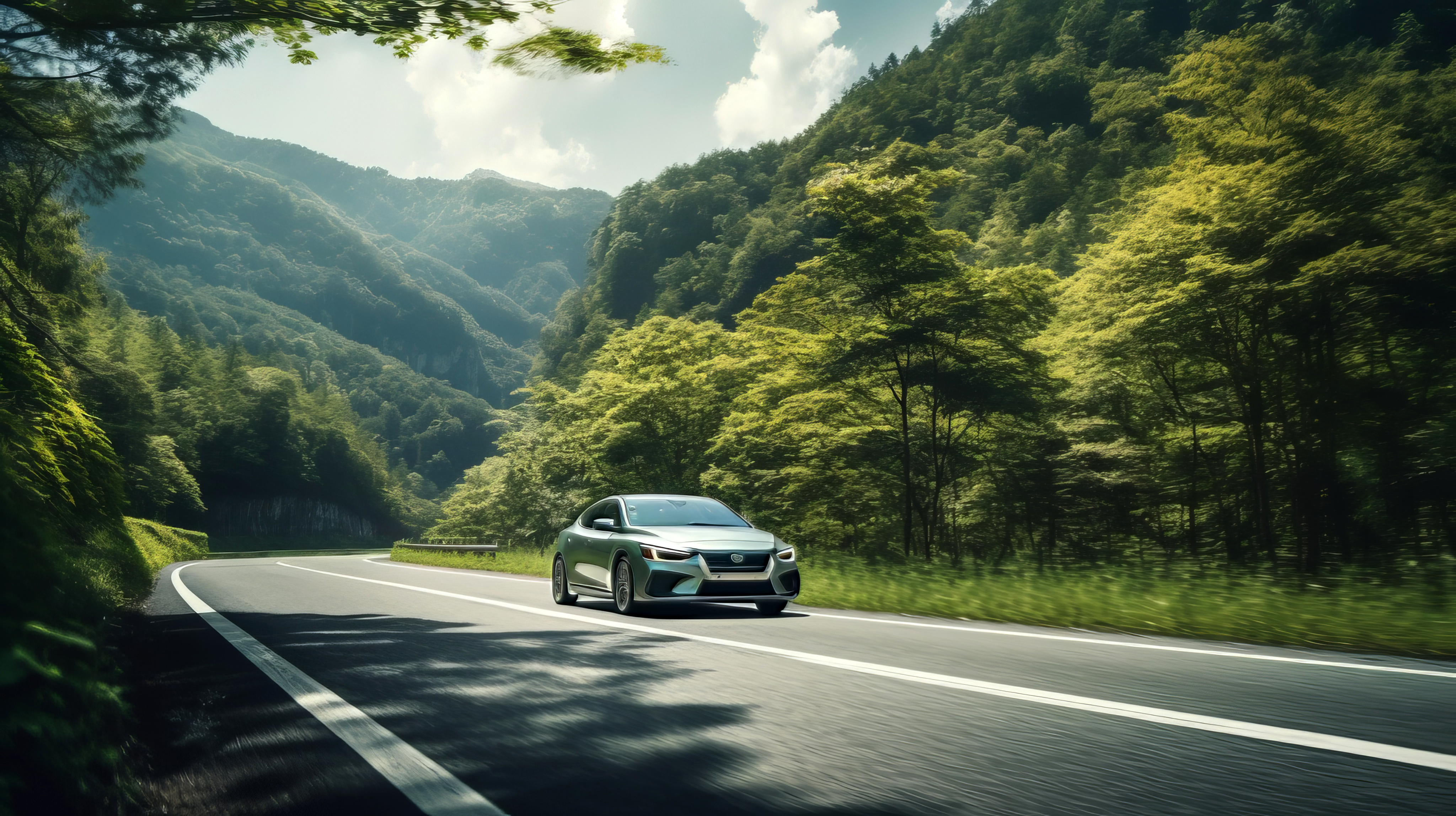 Silver car on a winding mountain road