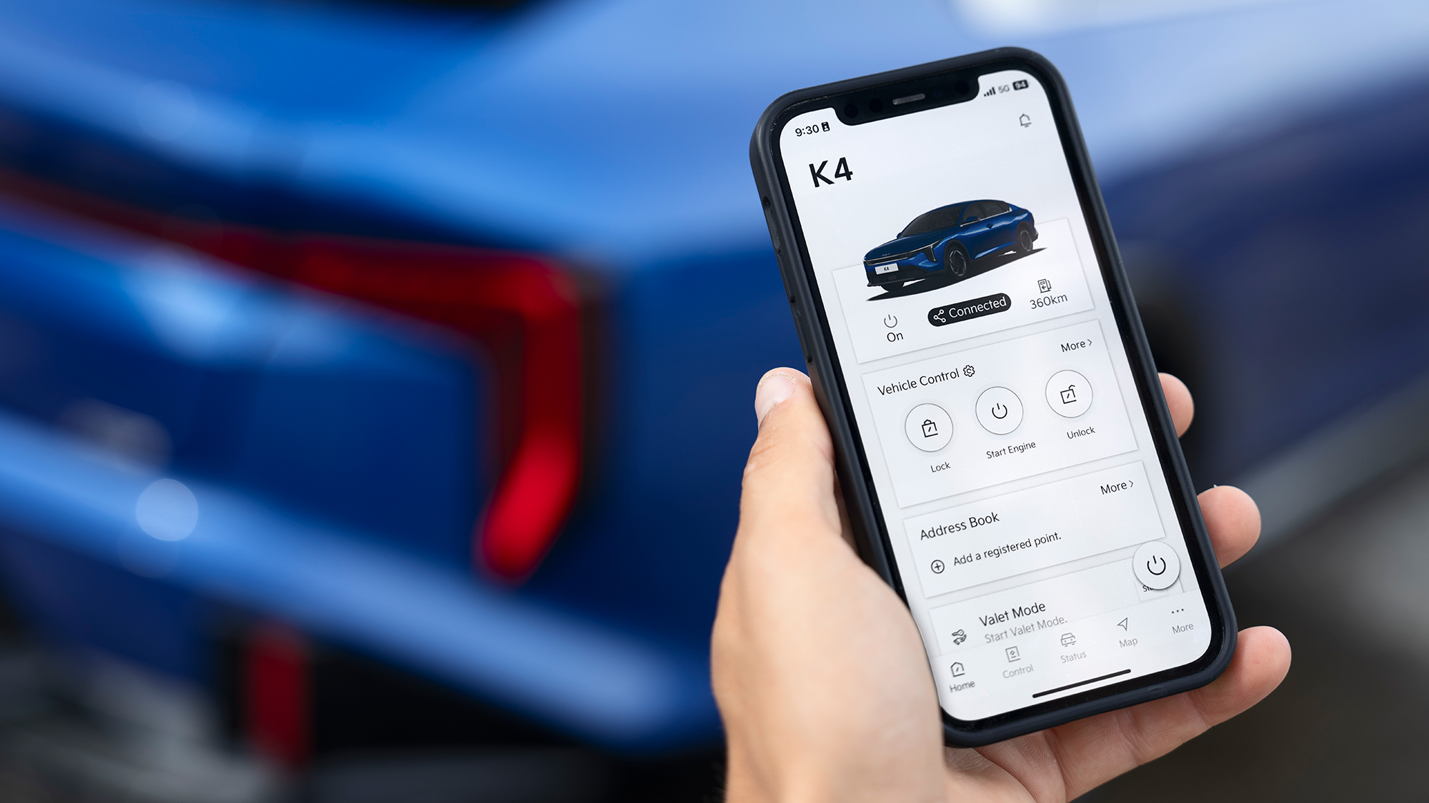 Kia K4 mobile app in use