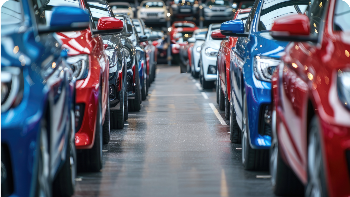 Cars lined up in a car park