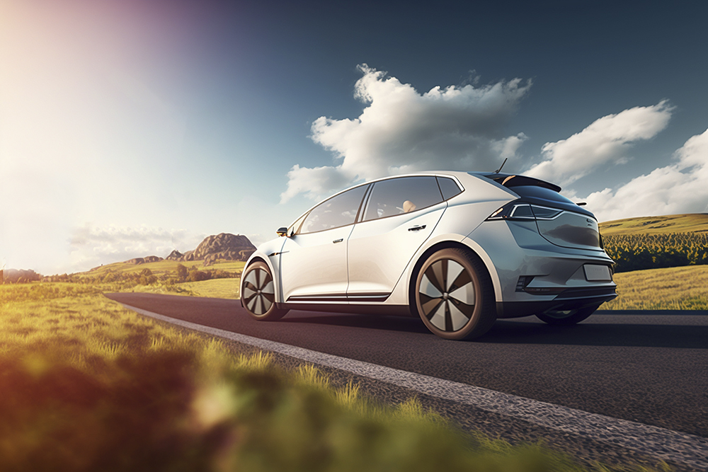 electric car driving on a road 