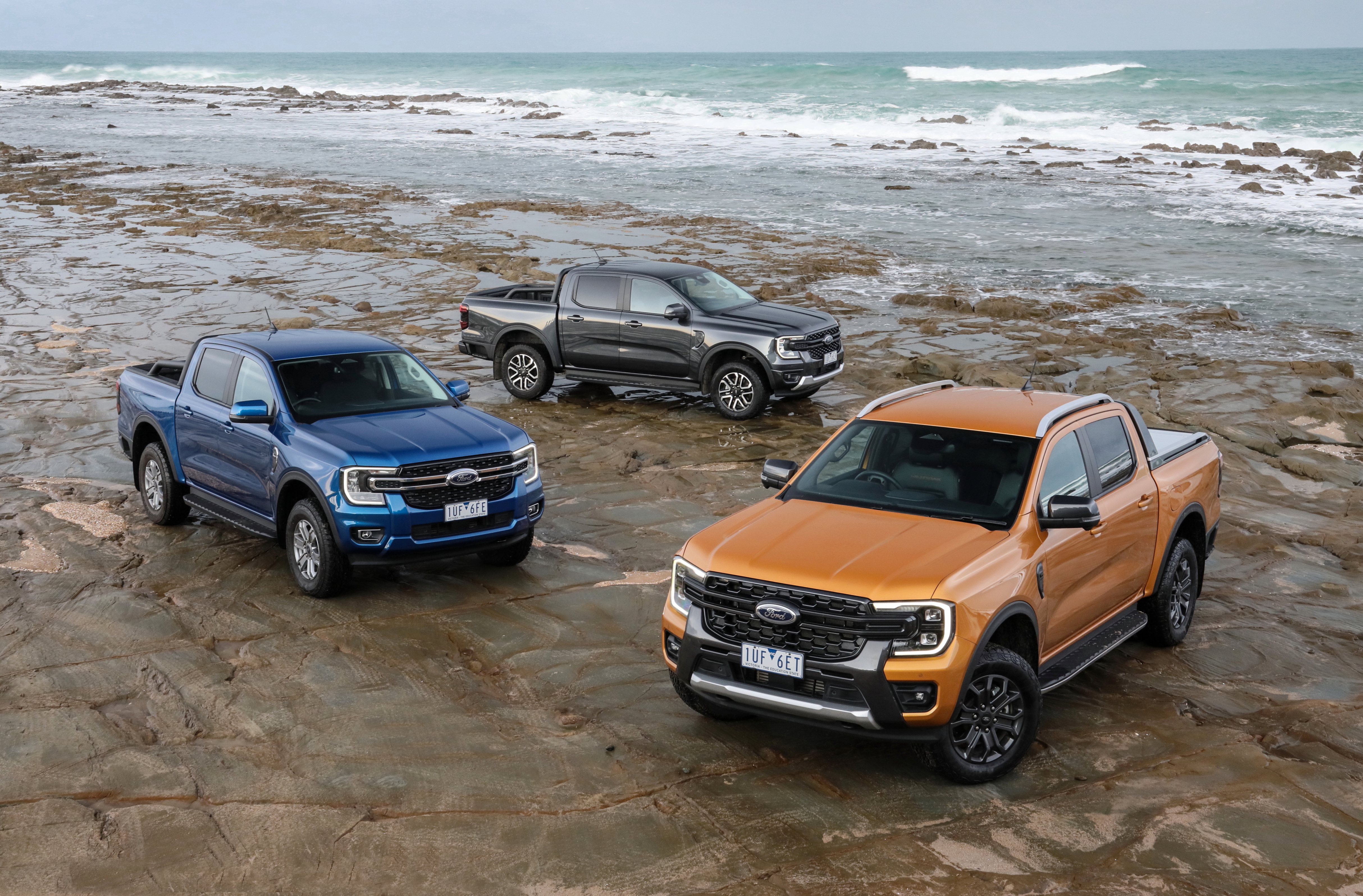 Trio of Ford Rangers on the beach